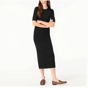 J. Crew Black Ribbed Knit Short Sleeve Midi Dress M
